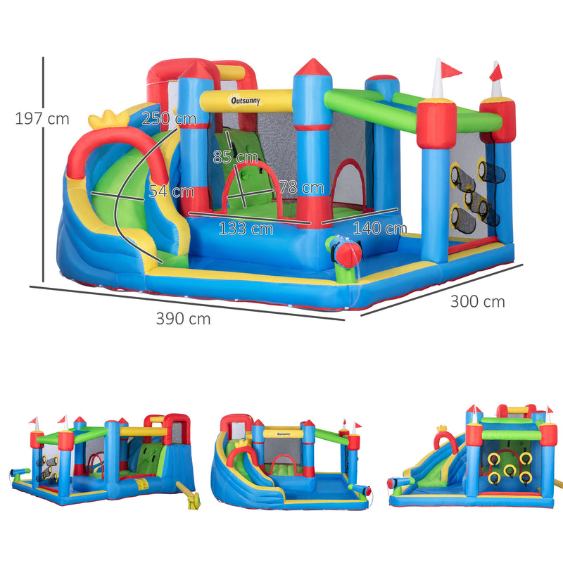 Castelo Insuflável Infantil com Escorrega Castelo Insuflável para Crianças de 3-8 Anos com Trampolim Piscina Insuflador e Bolsa de Transporte 390x300x197cm Multicolorido