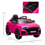 Carro Elétrico Infantil acima de 3 anos Licença Audi RS Q8 com Bateria 6V Controle a Distância Música MP3 Buzina e Luzes Velocidade Máx. 3km/h 101x62x51cm Rosa