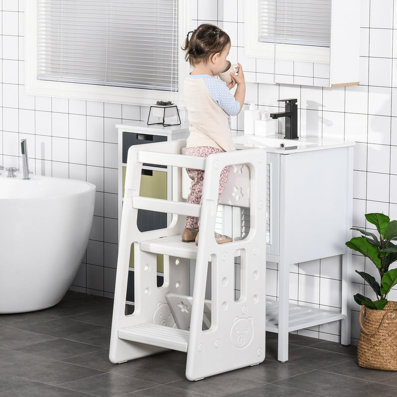 Torre de Aprendizagem para Crianças com Altura Ajustável em 3 Posições e Plataforma Antiderrapante para Cozinha Sala de Jantar Casa de Banho 47x47x90cm Branco