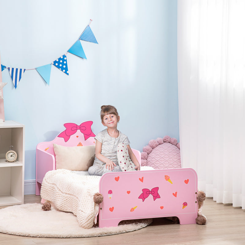 Cama para Crianças de 3-6 Anos 143x74x59cm Cama Infantil de Madeira com Barreiras de Proteção Carga Máxima 80kg Rosa