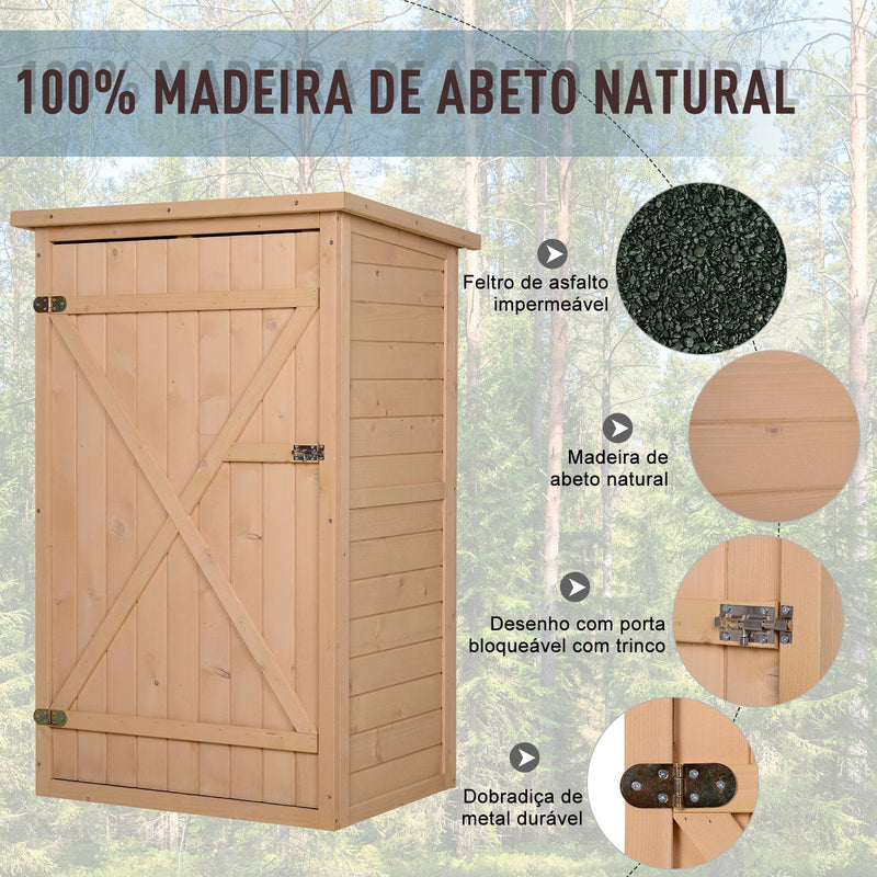 Armário de jardim em madeira Gabinete de ferramentas ao ar livre com 2 prateleiras e telhado asfáltico 75x56x115 cm