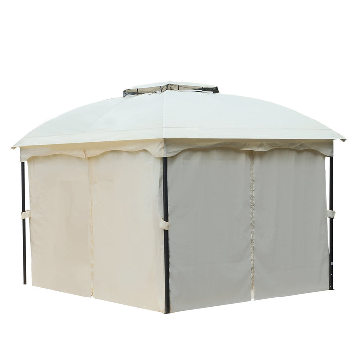 Pérgola Exterior 3x3.65x2.75m de Jardim Marco de Ferro com Parede Lateral e Mosquiteira Cor Creme