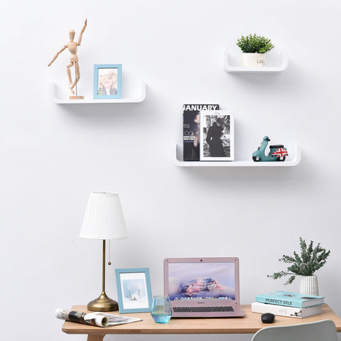 Homcon Estante de Madeira Parede de 3 Peças para Livros e Decoração - Cor Branco