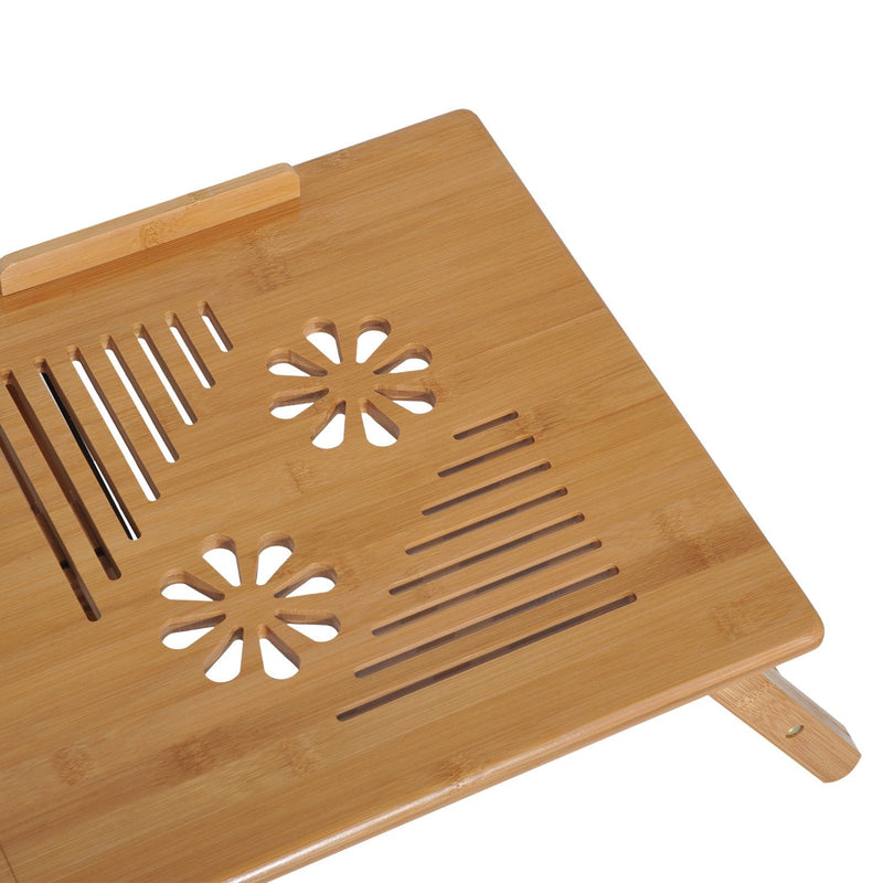 Mesa de Computador Portátil Bambu Dobrável Reclinado Altura ajustável Suporte Mesa de volta 1 Gaveta 55x35x22-30cm