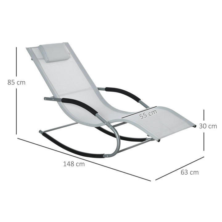 Espreguiçadeira Baloiço de Jardim com Apoio para os Braços Almofada para a Cabeça Espreguiçadeira de Exterior Tecido Transpirável e Metal para Praia Pátio Terraço 63x148x85cm Cinza