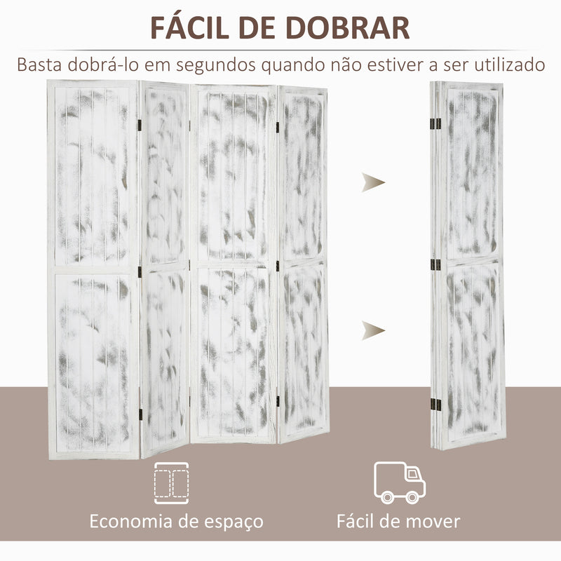 Biombo Dobrável de 4 Painéis Separador de Ambientes 160,5x170cm Divisória de Ambientes Decoração Elegante para Dormitórios Sala de Estar Cozinha Branco Rústico