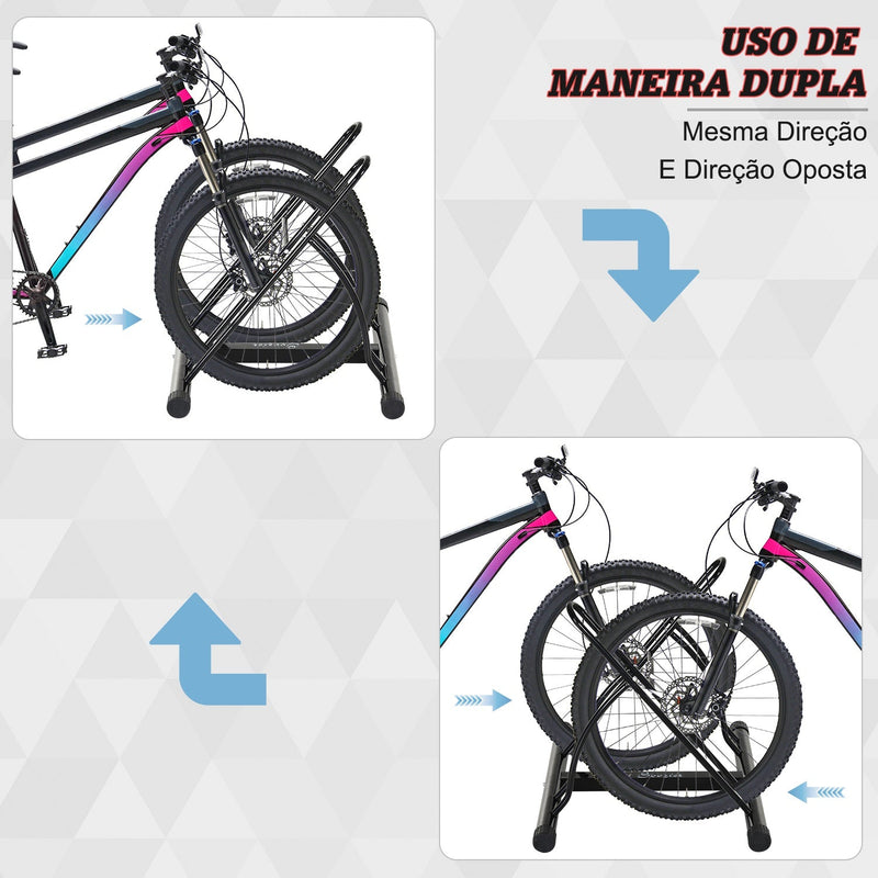 Suporte de Estacionamento Cruzado para 2 Bicicletas Aço Portátil 60x54x57 cm Preto