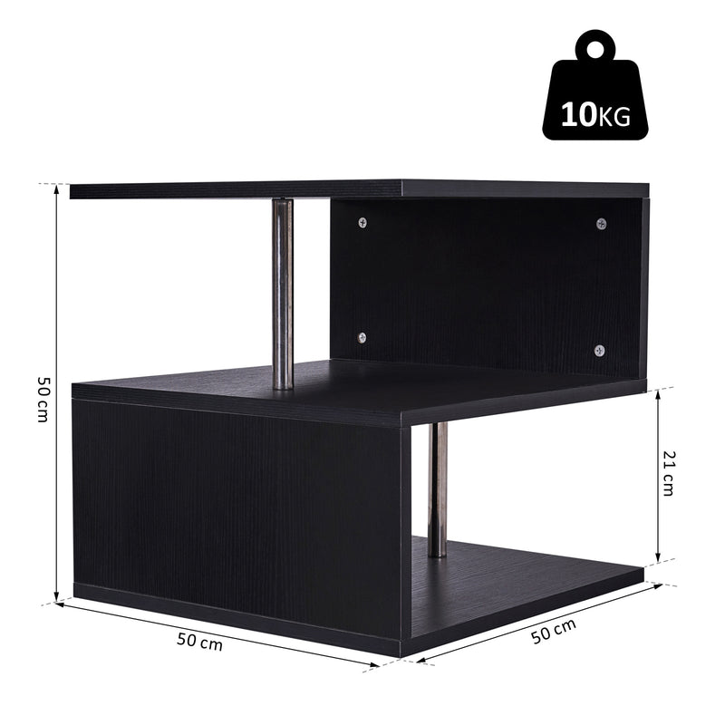 Mesa de centro de sala de jantar de forma S com 2 Níveis Abertos Elegante 50x50x50 cm Preto