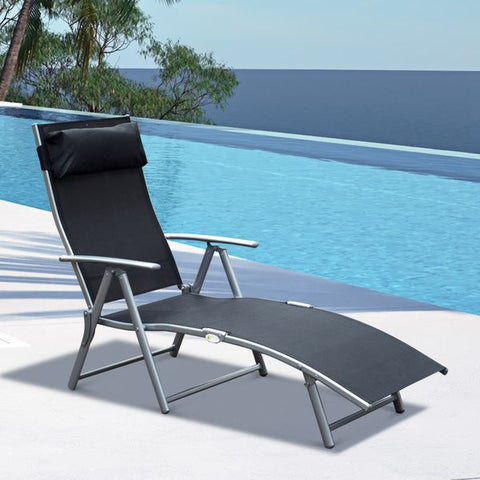 Espreguiçadeira Dobrável Encosto Ajustável para 7 Níveis com Travesseiro Resistente ao Textilene 137x63,5x100,5 cm Aço