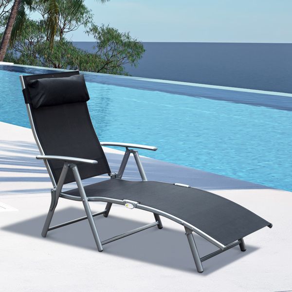 Espreguiçadeira Dobrável Encosto Ajustável para 7 Níveis com Travesseiro Resistente ao Textilene 137x63,5x100,5 cm Aço