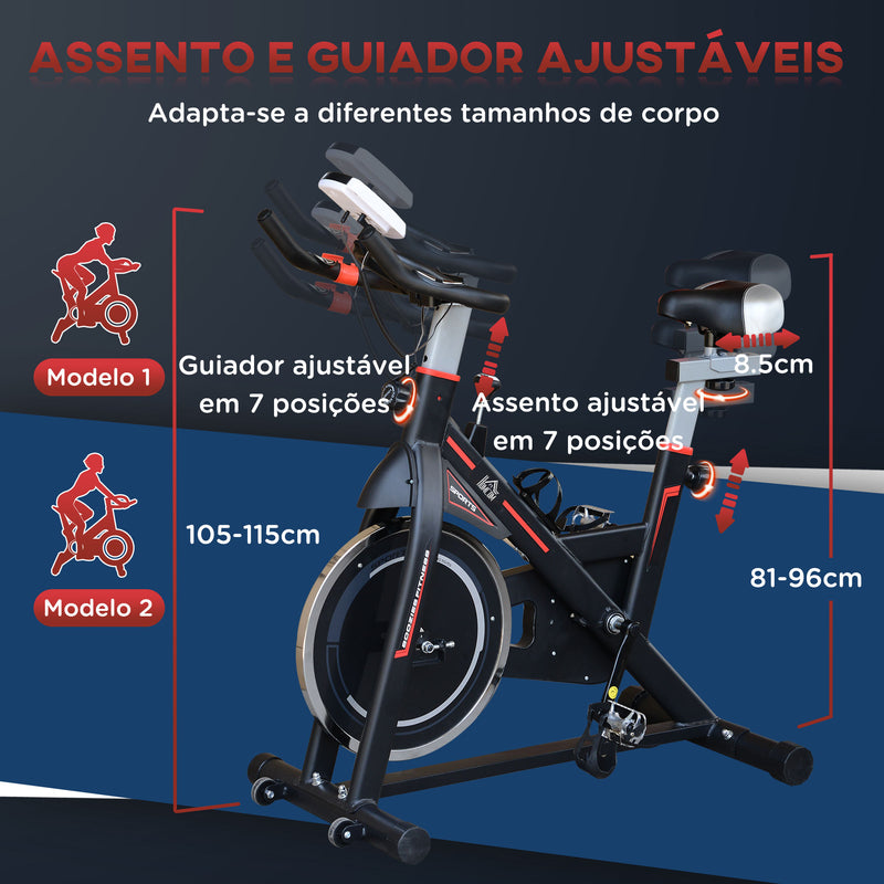 Bicicleta Estática com Resistência Ajustável Bicicleta Fitness com Volante de Inércia de 8kg Ecrã LCD Assento e Guiador Ajustáveis Suporte para Tablet 103x48x115cm Preto