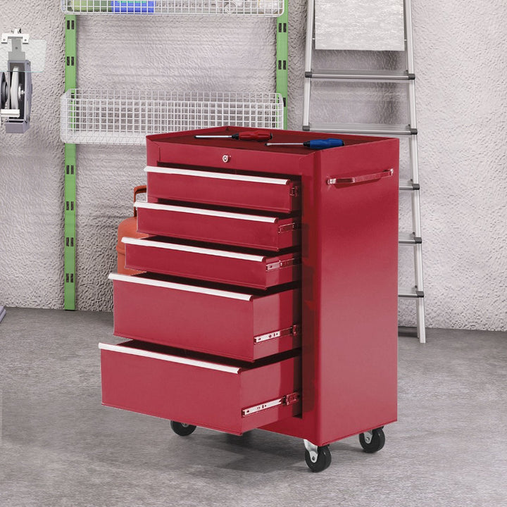 Carrinho de ferramentas com 5 Gavetas e 4 rodas Aço Vermelho 61,5x33x85cm