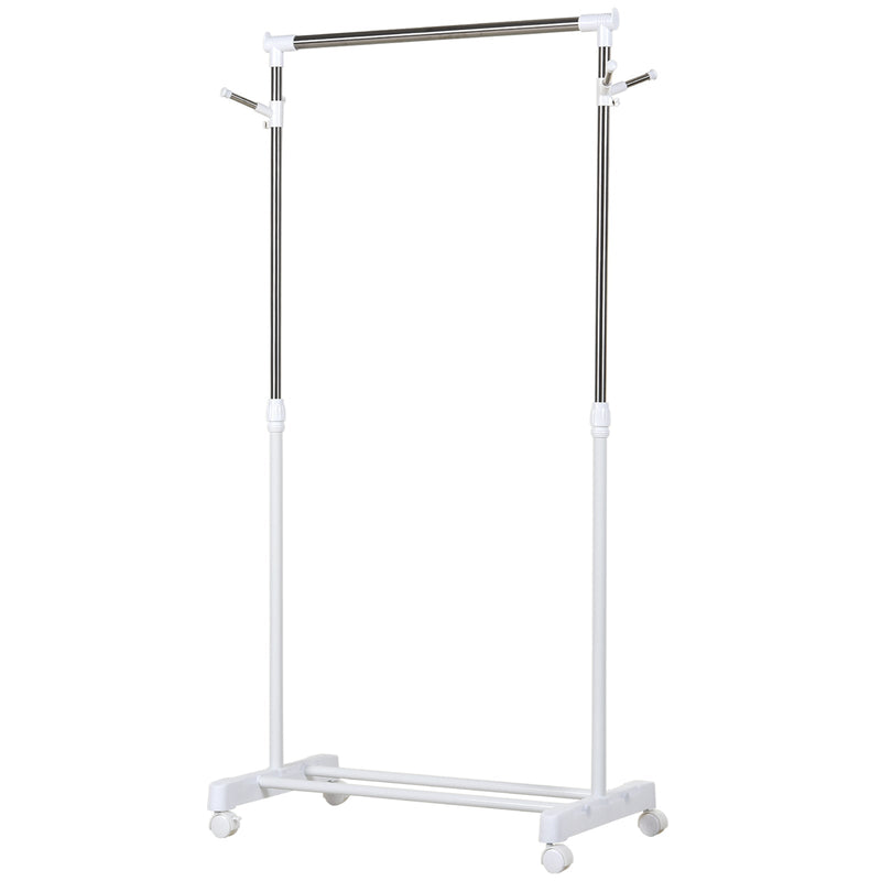 Cabide de barra padrão ajustável Portátil com rodas 68.5x42x87-145 cm Branco Prata