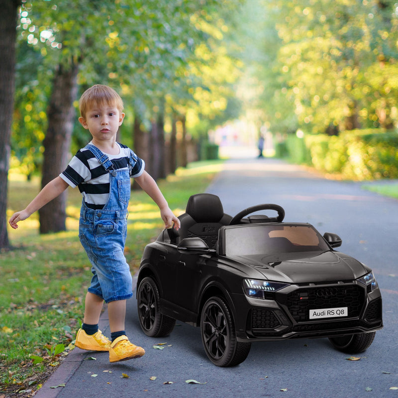 Carro Elétrico Infantil acima de 3 anos Licença Audi RS Q8 com Bateria 6V Controle a Distância Música MP3 Buzina e Luzes Velocidade Máx. 3km/h 101x62x51cm Preto