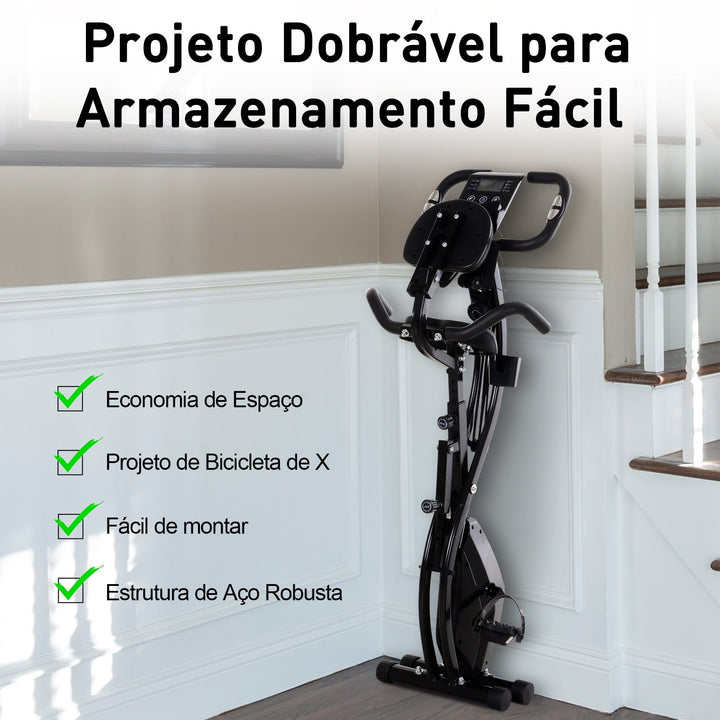 Bicicleta ergométrica dobrável ajustável em altura e resistência com tela LCD e assento com encosto 51x97x115 cm Preto