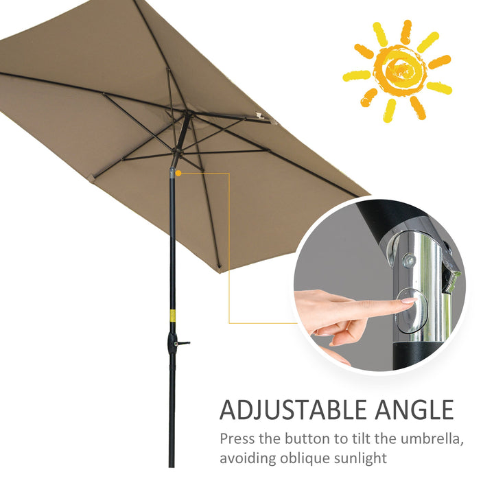 Chapéu de Sol de Jardim 200x300x248 cm Proteção UV50+ Chapéu de Sol de Alumínio Inclinável com Teto de Ventilação e Manivela para Terraço Varanda Exterior Café