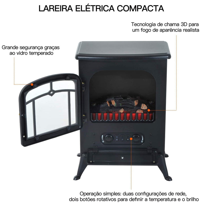 Lareira Vertical - Vidro Ferro 950/1850W 41,5x28x54,8 cm Preto