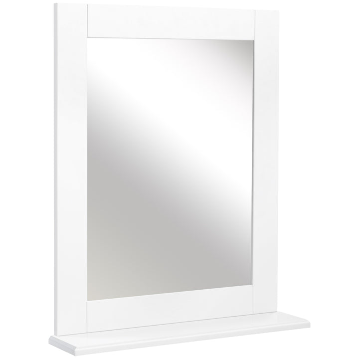 Espelho de Casa de Banho 50x11,x5x60cm Espelho de Parede Moderno com Prateleira de Armazenamento e Estrutura de Madeira para Dormitório Casa de Banho Branco