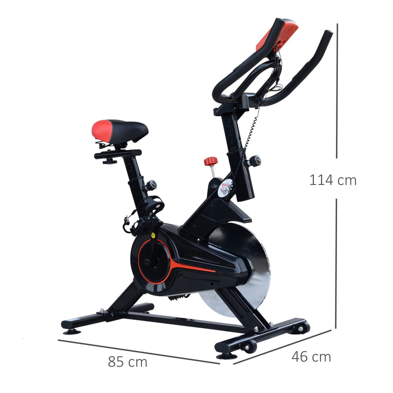 Bicicleta Estática Spinning com Monitor LCD Volante de Inércia de 6kg Assento e Guidão com Altura Ajustável Resistência Regulável 85x46x114cm Preto e Vermelho