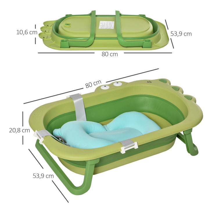 Banheira Dobrável para Bebé Recém Nascido até 3 Anos 50L com Almofada Confortável e Pés Dobráveis 80x53,9x20,8cm Verde