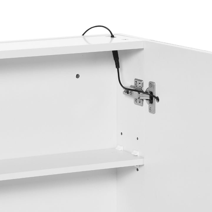 Armário Casa de Banho com Espelho e Luz LED Armário com Espelho com 2 Prateleiras de Armazenamento e Interruptor Tátil 550x15x60 cm Branco