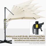 HOMCOM Chapéu de Sol de Jardim 245x245x245 cm Chapéu de Sol Excêntrico com Rotação 360° Inclinação de 5 Níveis com Manivela e Ventilação para Pátio Terraço Creme