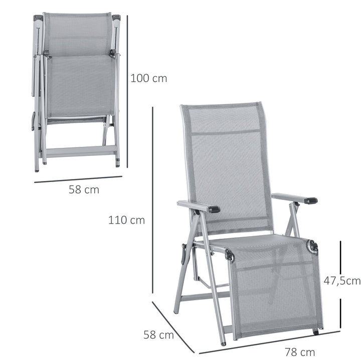 Espreguiçadeira dobrável para jardim Cadeira ajustável de 10 posições com encosto alto e apoio para pés carga máx. 150 kg 78x58x110 cm Cinza