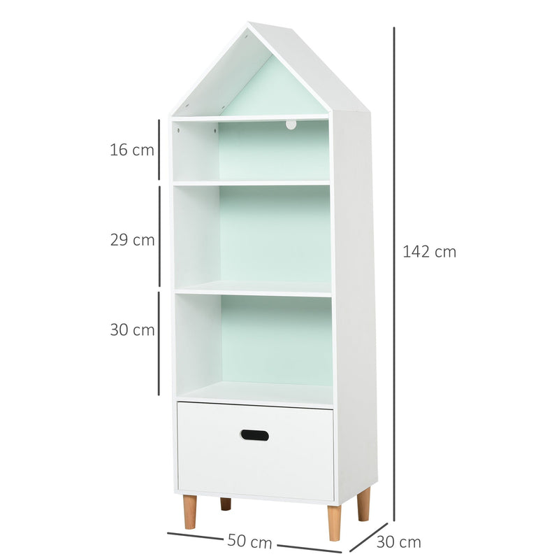 Estante Infantil de madeira com 4 prateleiras 1 gaveta compacta 50x30x142 cm Branco