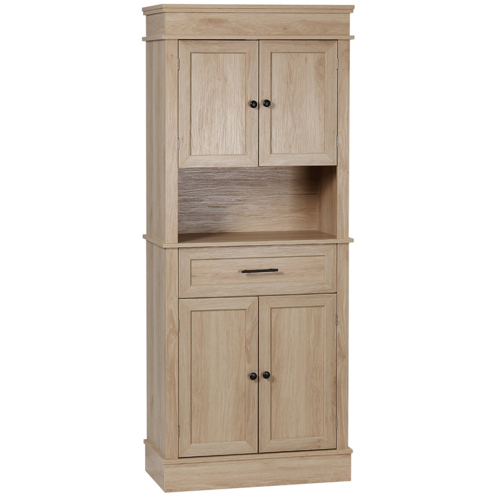 Armário de Cozinha Móvel Auxiliar de Cozinha com 4 Portas 1 Gaveta e Prateleira Aberta para Sala de Estar Sala de Jantar 74x39,5x183cm Carvalho