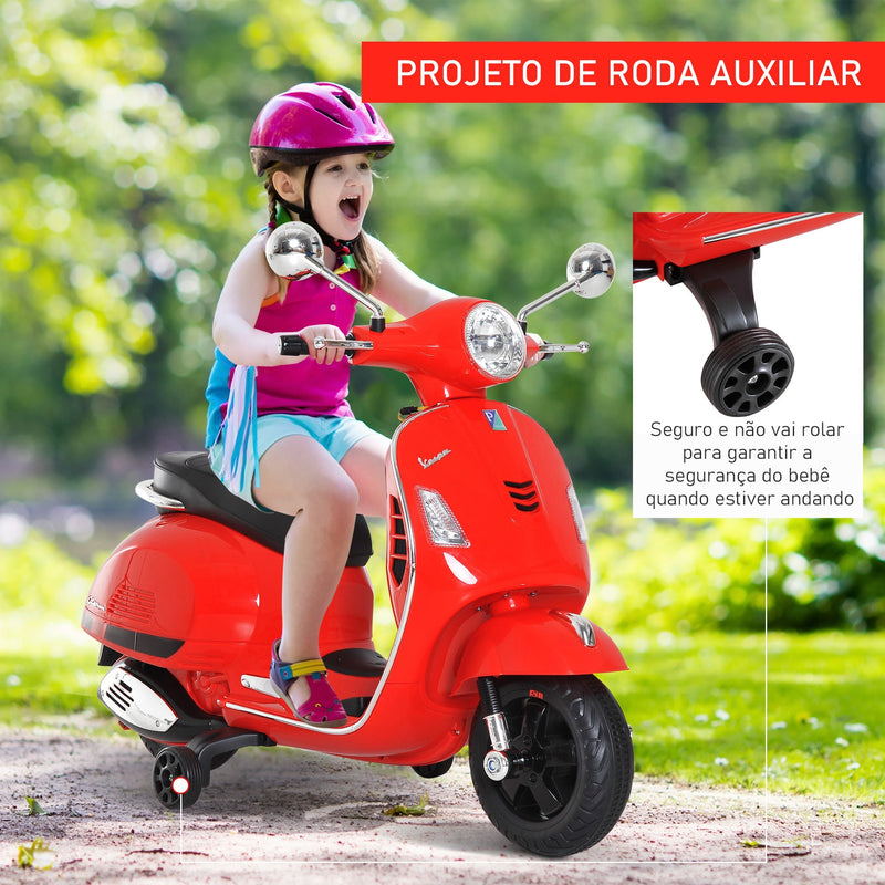 Mota elétrica infantil para crianças acima de 3 anos com musica farois e rodas auxiliares Carga 25 kg vermelho