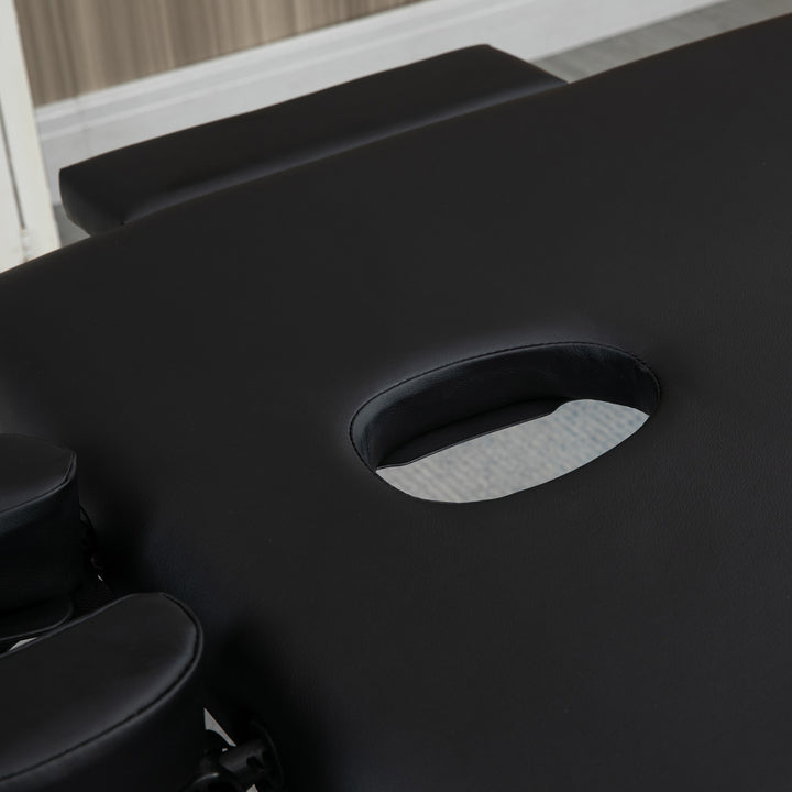 Marquesa Dobrável Mesa de Massagem Portátil com Altura Ajustável em 7 Posições Apoio para a Cabeça e Estrutura de Liga de Alumínio para Fisioterapia Carga 130kg 186x71x62-83cm Preto