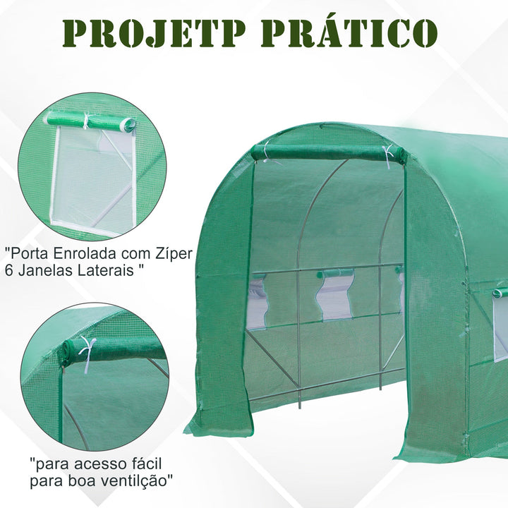 Estufa Verde Aço Plástico com janelas 350 x 200 x 200cm