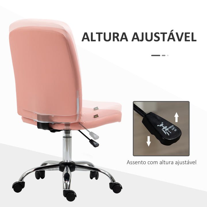Cadeira de Escritório sem Apoio para os Braços Cadeira de Escritório Giratória de Couro Sintético com Altura Ajustável Estilo Moderno Carga Máxima 120 kg 45x59x90-100 cm Rosa