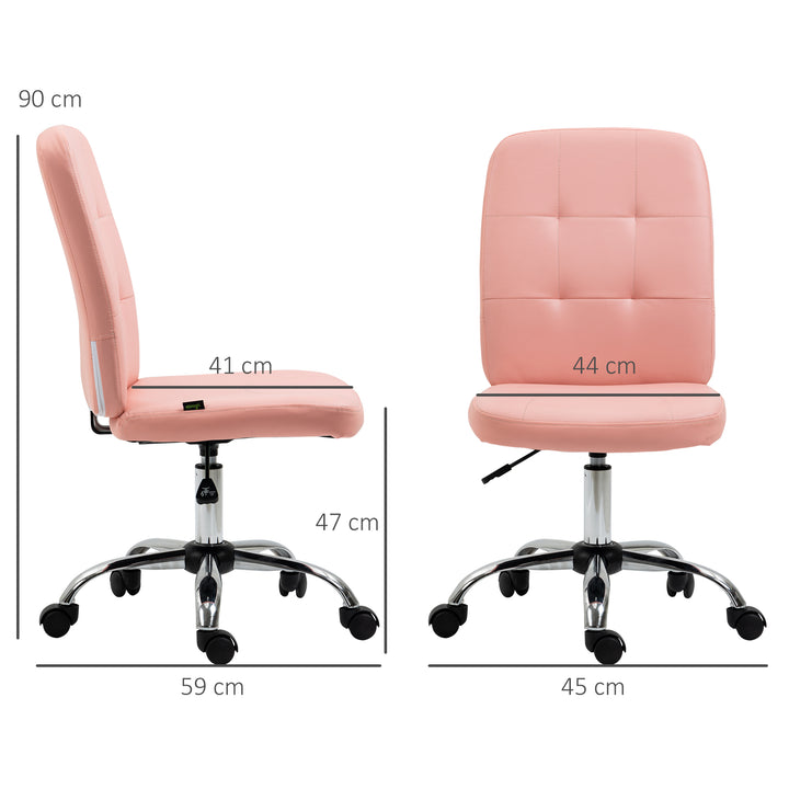 Cadeira de Escritório sem Apoio para os Braços Cadeira de Escritório Giratória de Couro Sintético com Altura Ajustável Estilo Moderno Carga Máxima 120 kg 45x59x90-100 cm Rosa
