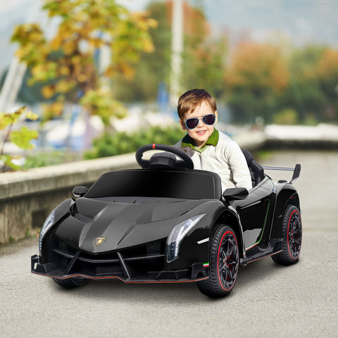 Carro Elétrico Lamborghini para Crianças de 3 a 6 Anos Carro a Bateria 12V Velocidade Máxima 7 km/h com Controlo Remoto MP3 Luzes e Cinto de Segurança 111x61x45 cm Preto