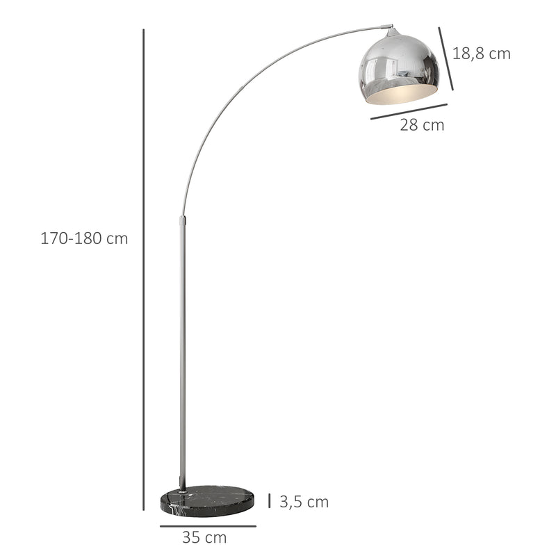 Candeeiro de Pé em Forma de Arco com Altura e Comprimento Ajustáveis Candeeiro de Leitura para Lâmpadas E27 Potência Máxima 40W com Interruptor de Pé 110-115x30x170-180 cm Prata e Preto