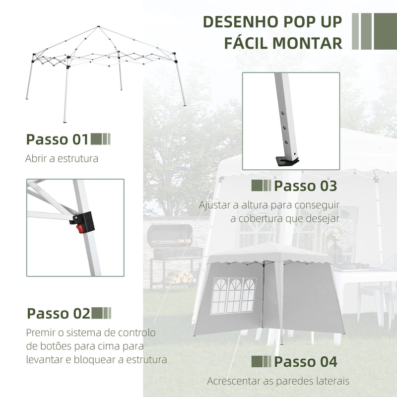 Tenda Dobrável com 2 Paredes Laterais 2,4x2,4 m Tenda de Jardim com Altura Ajustável Proteção UV50+ e Bolsa de Transporte para Exteriores Pátio Branco