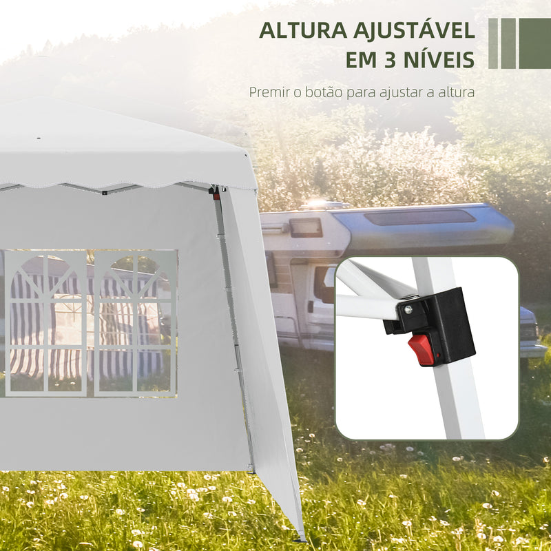 Tenda Dobrável com 2 Paredes Laterais 2,4x2,4 m Tenda de Jardim com Altura Ajustável Proteção UV50+ e Bolsa de Transporte para Exteriores Pátio Branco