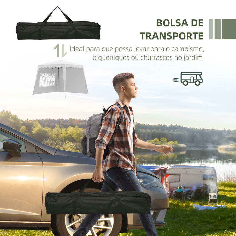 Tenda Dobrável com 2 Paredes Laterais 2,4x2,4 m Tenda de Jardim com Altura Ajustável Proteção UV50+ e Bolsa de Transporte para Exteriores Pátio Branco