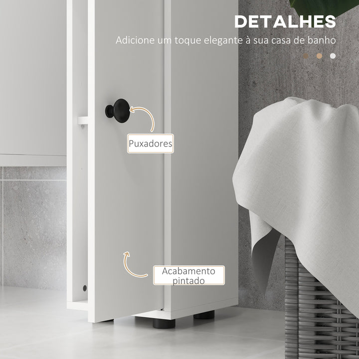 Coluna Casa de Banho Moderna Móvel Auxiliar Casa de Banho com 1 Gaveta 5 Prateleiras Ajustáveis e 2 Armários Móvel de Armazenamento Sala de Estar Cozinha Carga 30 kg 20x20x180 cm Branco