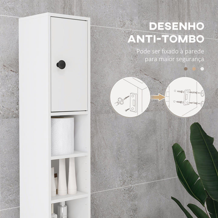 Coluna Casa de Banho Moderna Móvel Auxiliar Casa de Banho com 1 Gaveta 5 Prateleiras Ajustáveis e 2 Armários Móvel de Armazenamento Sala de Estar Cozinha Carga 30 kg 20x20x180 cm Branco