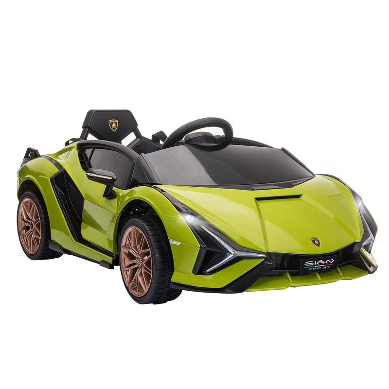 Carro Elétrico Lamborghini SIAN 12V para Crianças acima de 3 Anos com Controle Remoto Abertura da Porta Música MP3 USB e Faróis 108x62x40cm Verde