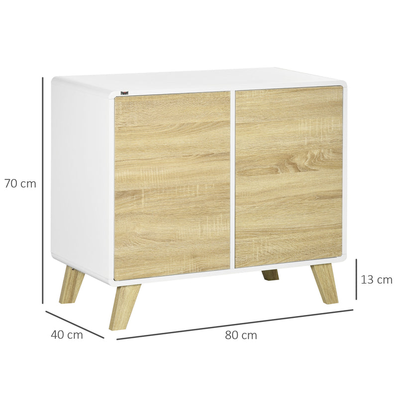 Aparador de Sala de Estar Moderno Buffet de Sala de Jantar com Portas de Abertura a Pressão e Prateleiras Ajustáveis para Dormitório 80x40x70cm Branco e Carvalho