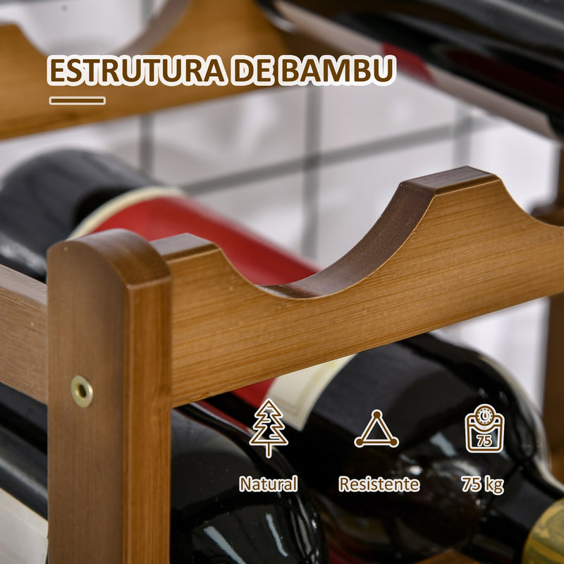 Suporte para 16 Garrafas de Bambu Prateleira para Garrafas de Vinho de 4 Níveis para Cozinha Sala de Jantar Bar Carga Máxima 75kg 43x23,5x38cm Marrom