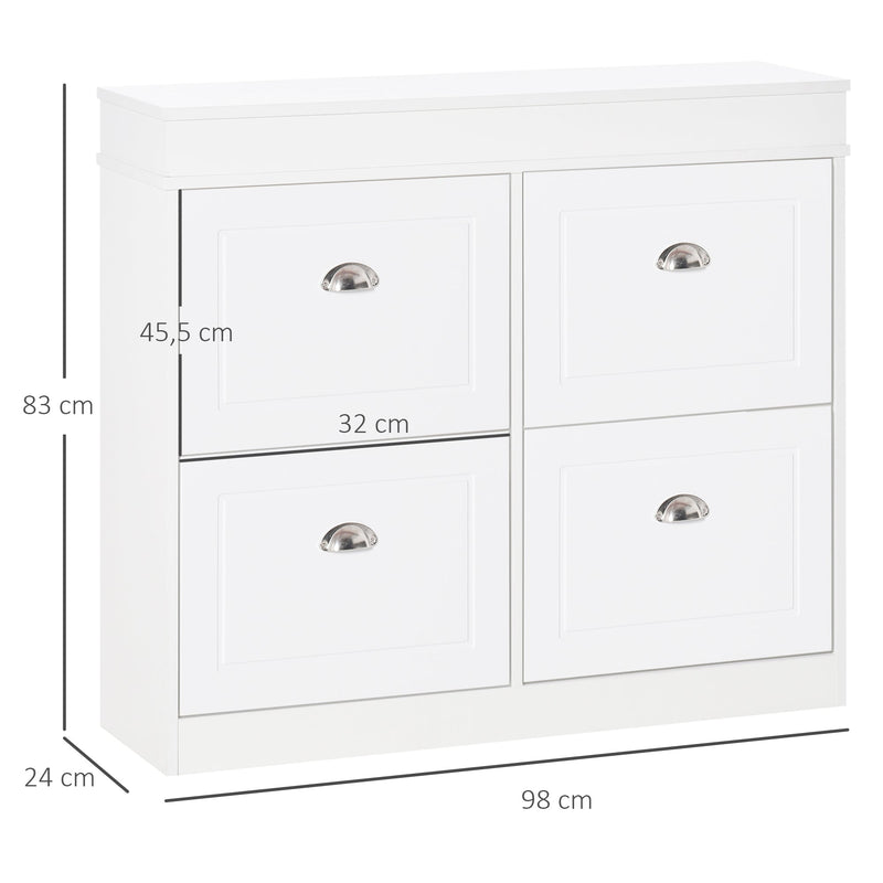 Móvel Sapateiro de 4 Portas Estreito com Prateleiras Ajustáveis e Removíveis Capacidade de 16 Pares para Corredor Entrada 98x24x83cm Branco