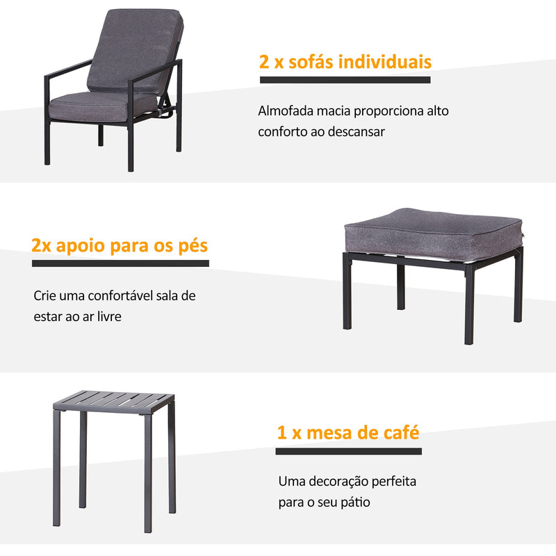 Conjunto de móveis de terraço 2 cadeiras 1 mesa e 2 apoios para pés