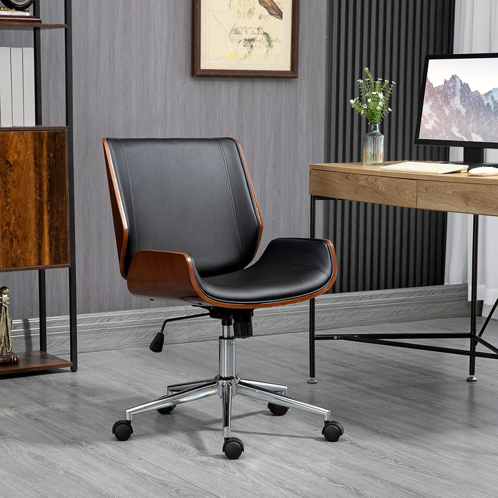 Cadeira de Escritório Giratória Cadeira de Escritório de PU com Altura Ajustável Função Inclinação e Rodas para Sala de Estar Dormitório Estúdio Carga Máxima 120kg 51x65,5x82-92cm Preto