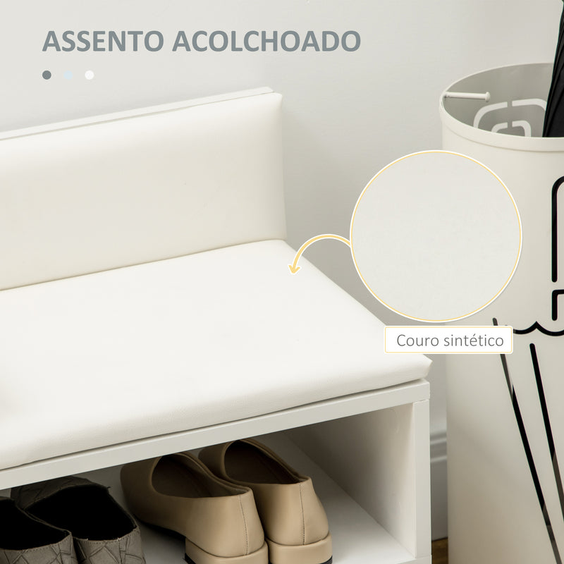 Banco Sapateiro com Compartimento Aberto e Almofada Acolchoada para 4 Pares de Sapatos para Entrada Corredor 80x33x49cm Branco