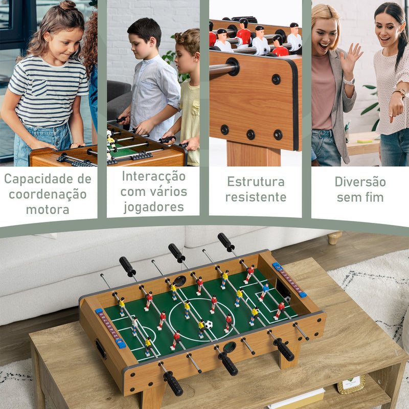 Matraquilho de Mesa para Crianças acima de 6 Anos Jogo de Mesa de Futbol de Madeira com 2 Bolas 6 Varas 2 Marcadores de Pontos 18 Jogadores 69x36,5x22cm Madeira