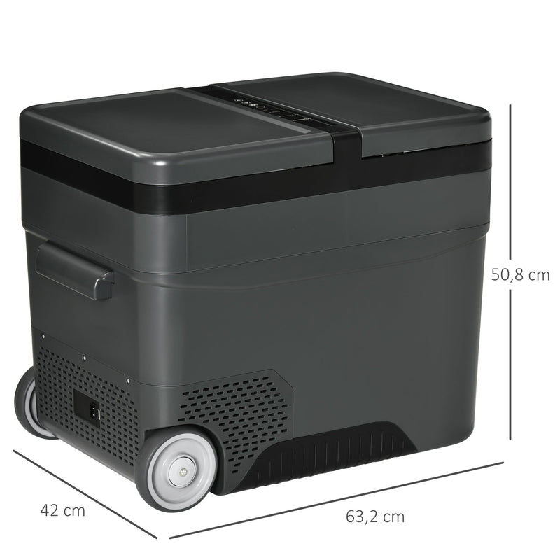 Frigorífico e Congelador de Compressor Portátil 45L Refrigerador de Carro 12/24V CC com Temperatura de 10? a -22? Tela LCD Tátil Alças de Transporte e Rodas 63,2x42x50,8cm Cinza